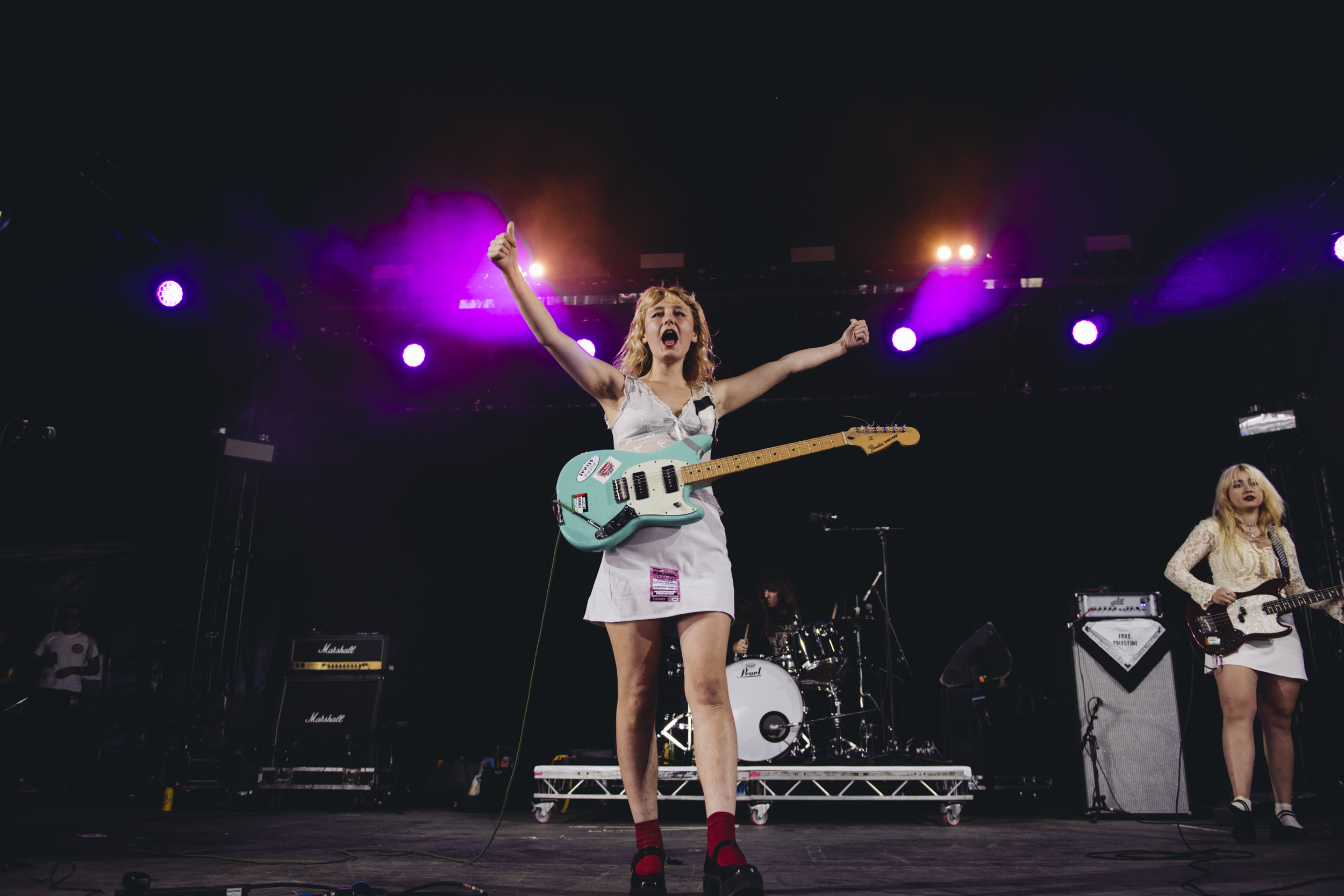 “The country is absolutely fucked”: Lambrini Girls amplify the chaos at Reading 2024