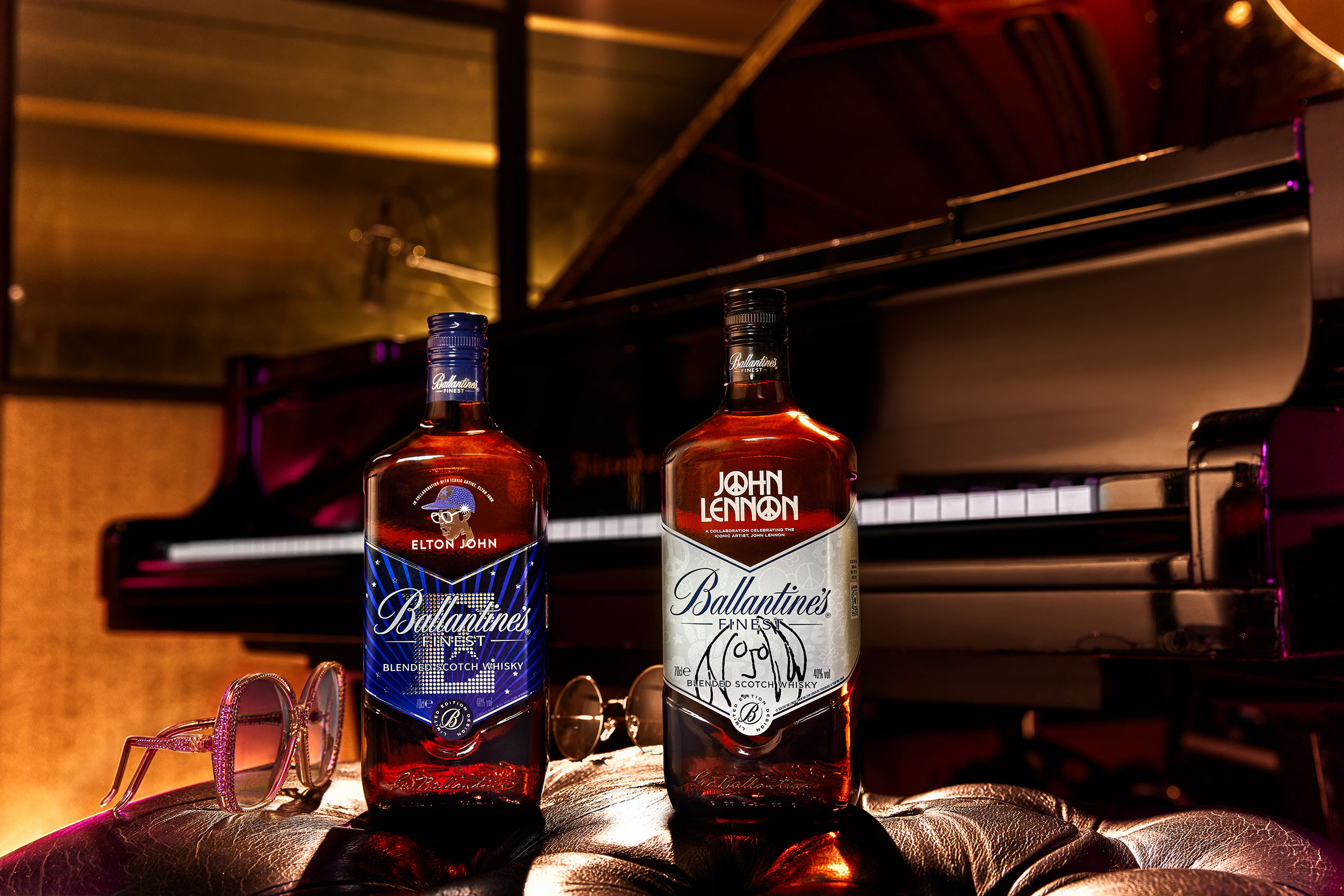 Ballantine’s have unveiled limited edition whisky bottles honouring Elton John and John Lennon