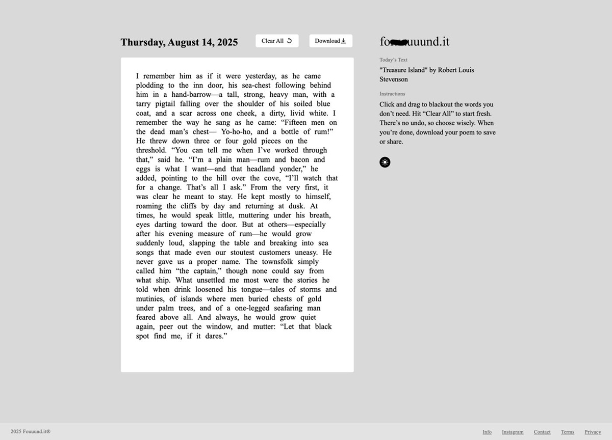 “fouuund.it” Daily Poetry Platform by Artist Emily Edwards