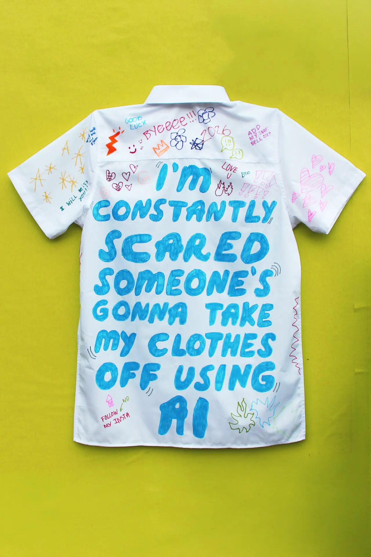 A billboard of signed school leavers’ shirts has appeared in London, and the messages aren’t what you’d expectd