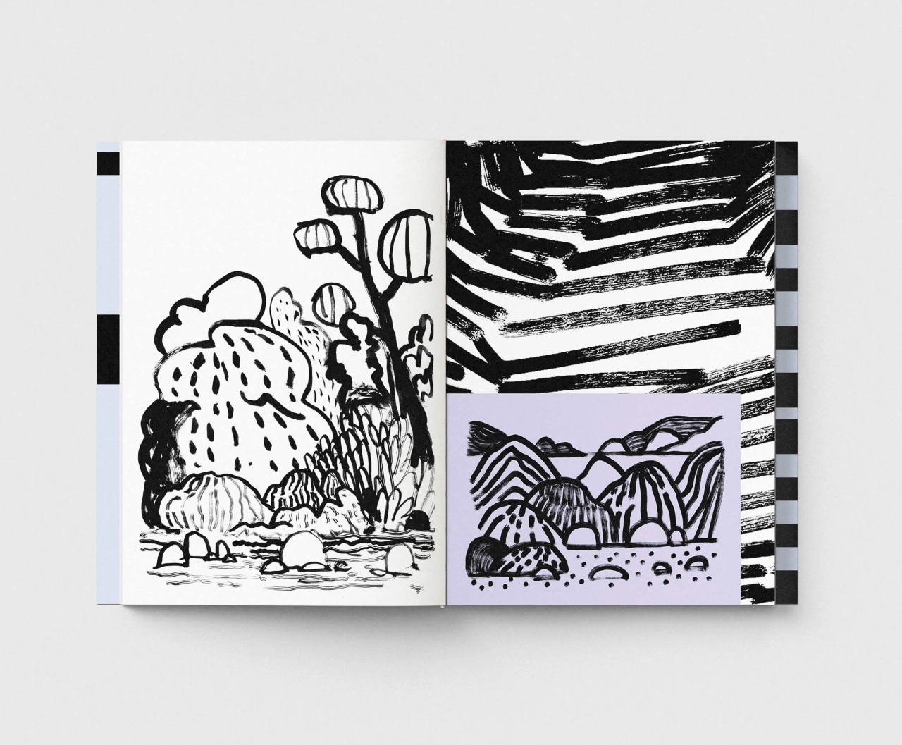 André Britz draws dimly remembered landscapes, in a book held together with a pink elastic band